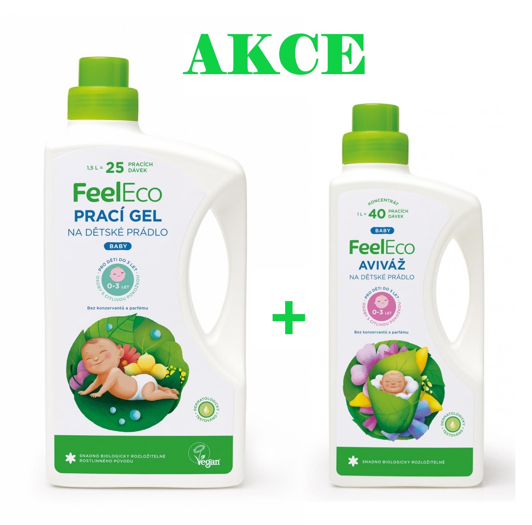 AKCE Feel Eco BABY - dětský prací gel 1,5l + dětská aviváž 1l zdarma
